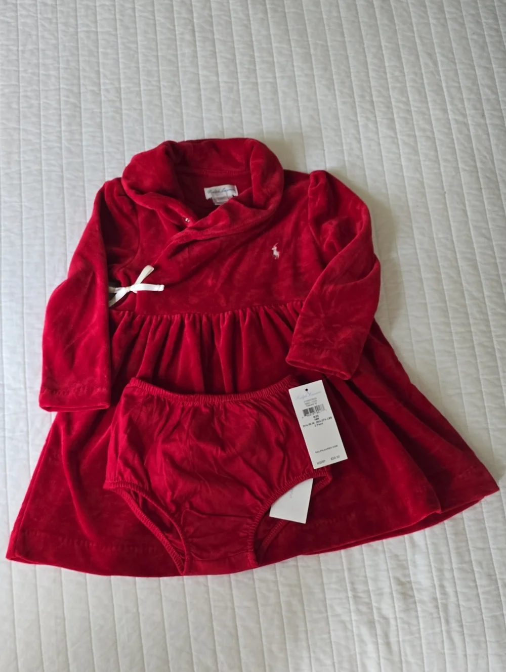 Ralph Lauren Red Velour Baby Dress with Bloomers 18M
